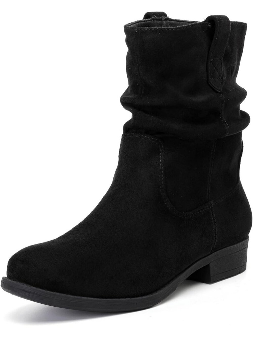 Women's Black Suede Ankle Boots Flat Booties Slouchy Casual Riding Short Boots